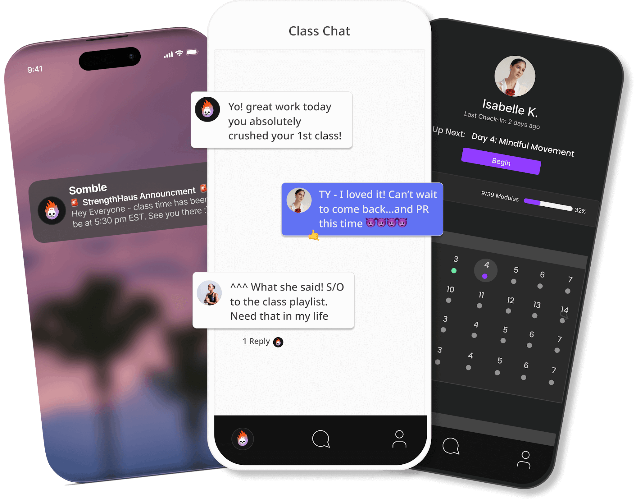Push Notifications, Class Chat, and Programming Calendar on the Somble Mobile App
